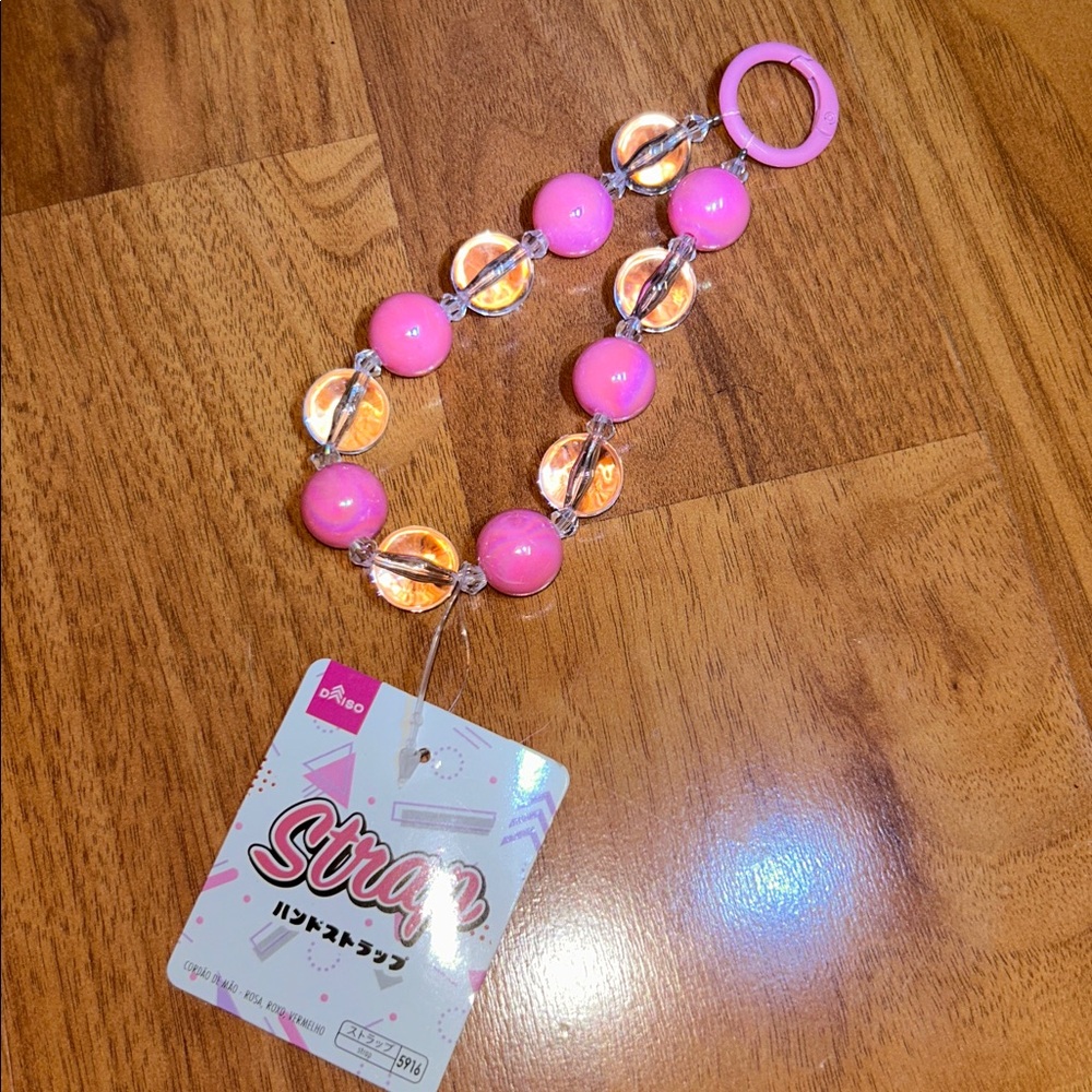NWT Daiso Pink and Clear Beaded Phone Strap / Bag Charm